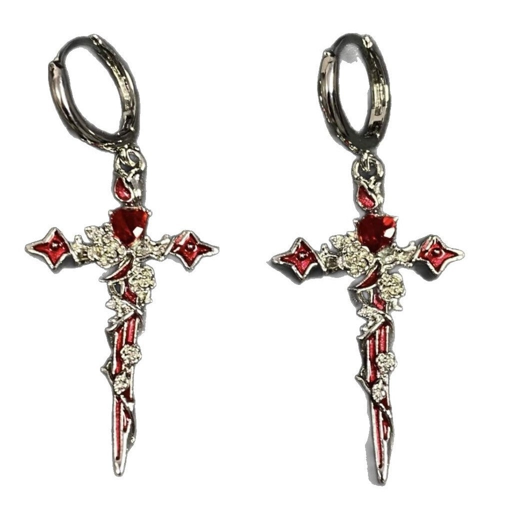 Thorn Cross Earrings Titanium Steel Dark Style Retro Cross Earrings