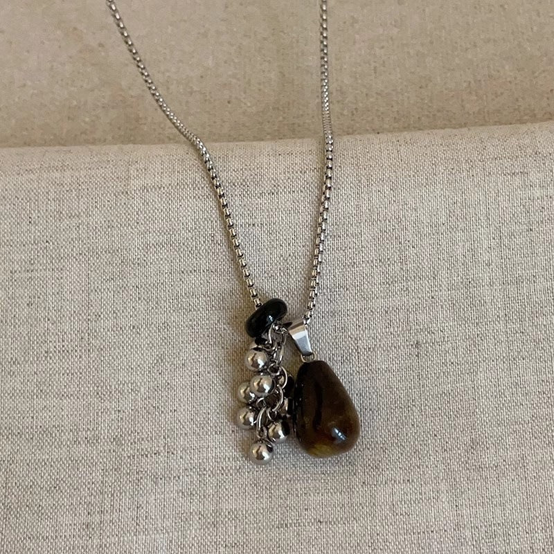 Tiger Eye Spotted Stone Grape Necklace