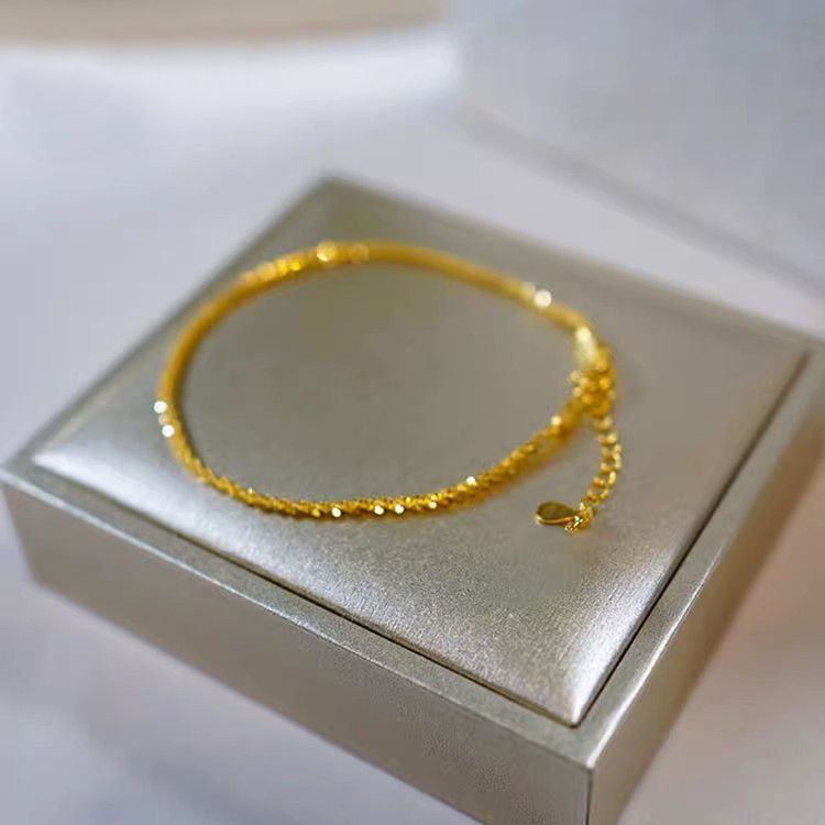 Sparkling plain chain exquisite versatile gold bracelet