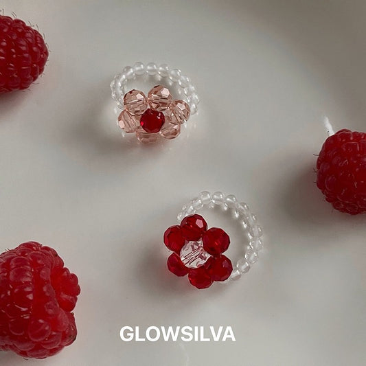 Handmade Vintage Beaded Crystal Flower Ring