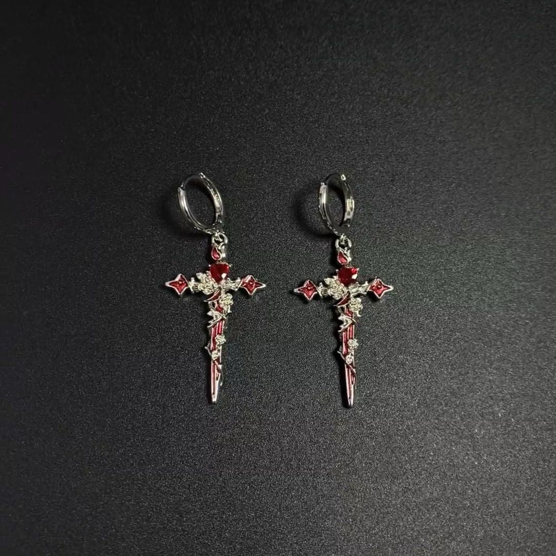 Thorn Cross Earrings Titanium Steel Dark Style Retro Cross Earrings