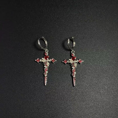 Thorn Cross Earrings Titanium Steel Dark Style Retro Cross Earrings