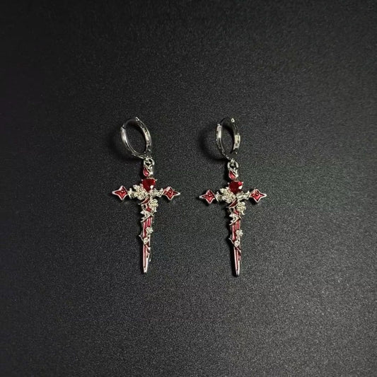 Thorn Cross Earrings Titanium Steel Dark Style Retro Cross Earrings
