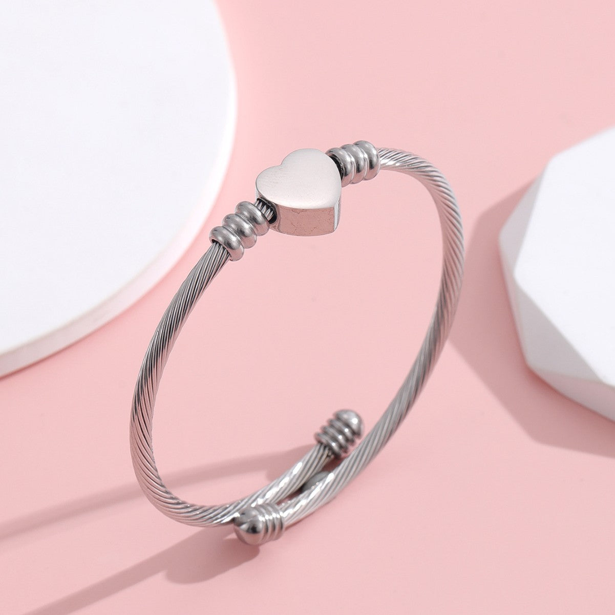 Open titanium steel C-shaped bracelet all-match heart ring