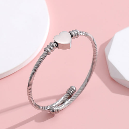 Open titanium steel C-shaped bracelet all-match heart ring