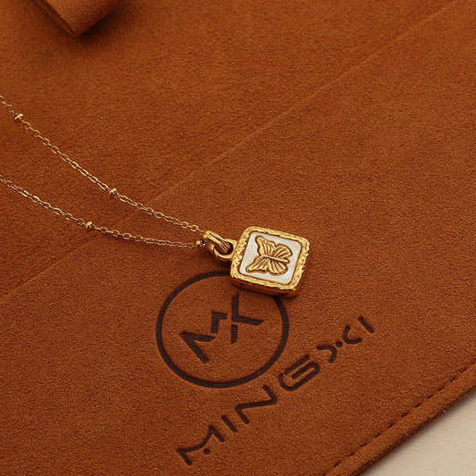 French high-end butterfly shell square pendant necklace