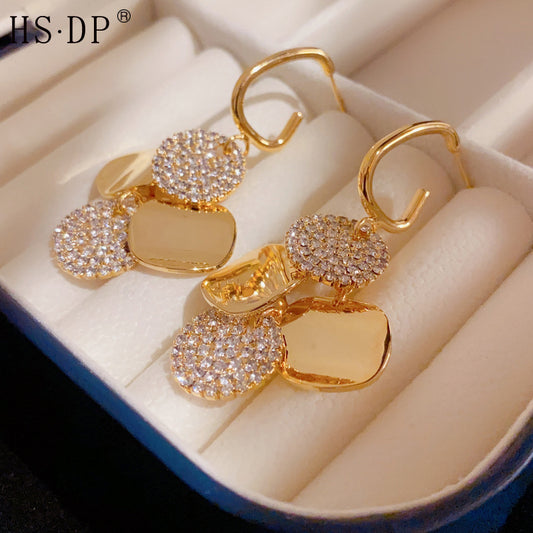 Fashionable Diamond Metal Disc Tassel Earrings
