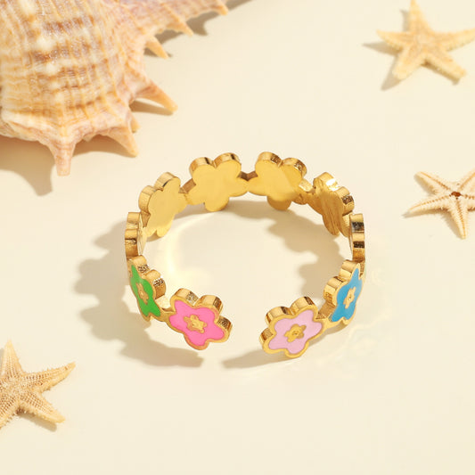 Fresh and sweet colorful smiley face flower open ring
