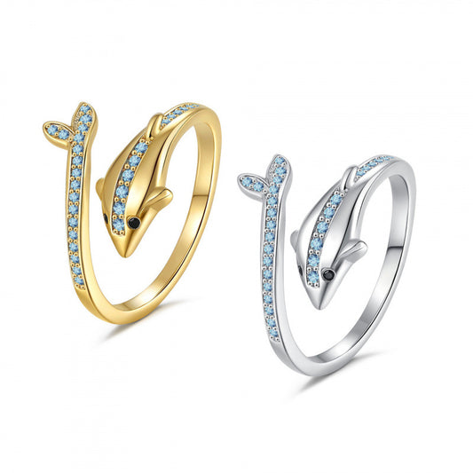 Fashionable and versatile elegant blue dolphin open ring