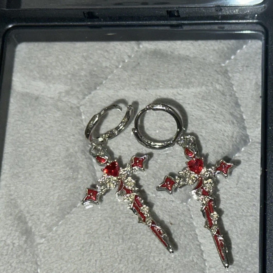 Thorn Cross Earrings Titanium Steel Dark Style Retro Cross Earrings