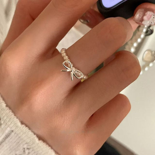 Bowknot Pearl Ring Elastic Index Finger Ring