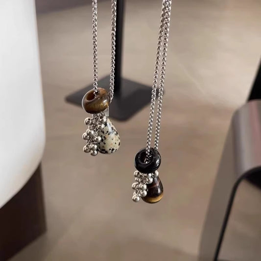 Tiger Eye Spotted Stone Grape Necklace