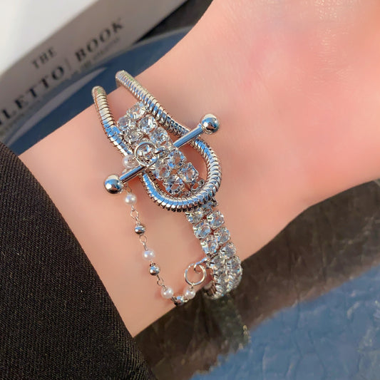 Asymmetric belt buckle double row diamond jewelry