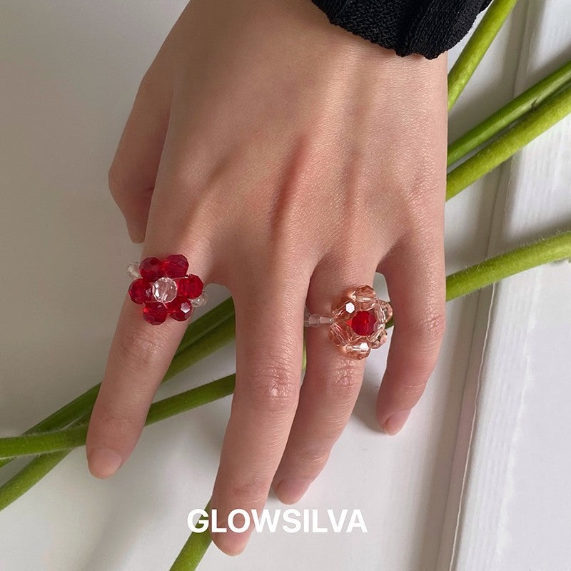 Handmade Vintage Beaded Crystal Flower Ring