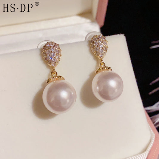 Silver Needle Delicate Small Micro-Inlaid Zirconia Teardrop-Shaped Pearl Earrings
