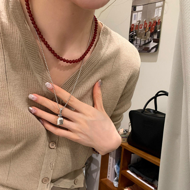 Silver coin bag necklace
