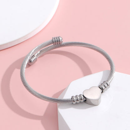 Open titanium steel C-shaped bracelet all-match heart ring