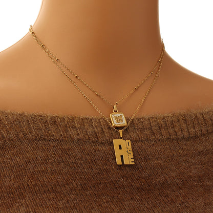 French high-end butterfly shell square pendant necklace