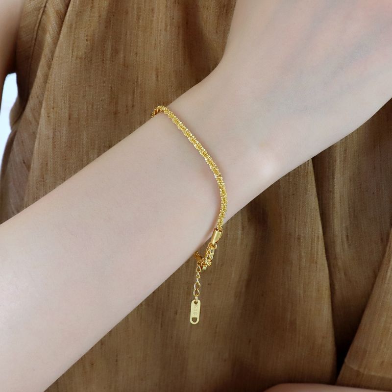 Sparkling plain chain exquisite versatile gold bracelet