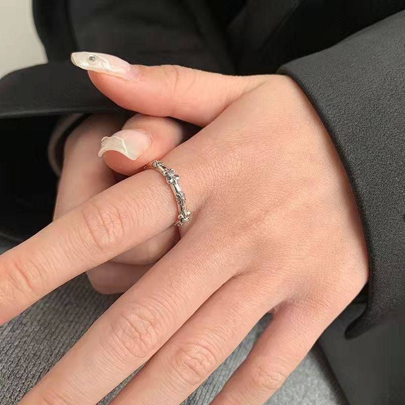 Embossed Chrome Heart Cross Ring