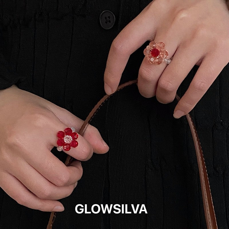 Handmade Vintage Beaded Crystal Flower Ring