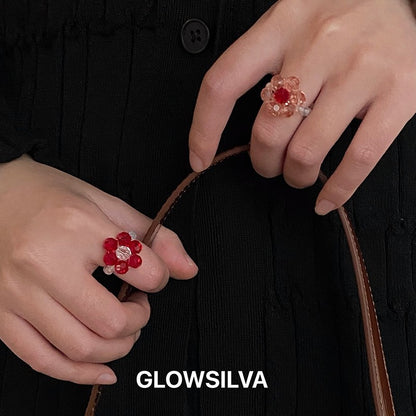 Handmade Vintage Beaded Crystal Flower Ring