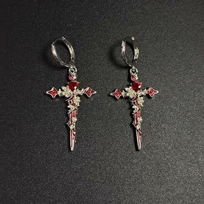 Thorn Cross Earrings Titanium Steel Dark Style Retro Cross Earrings