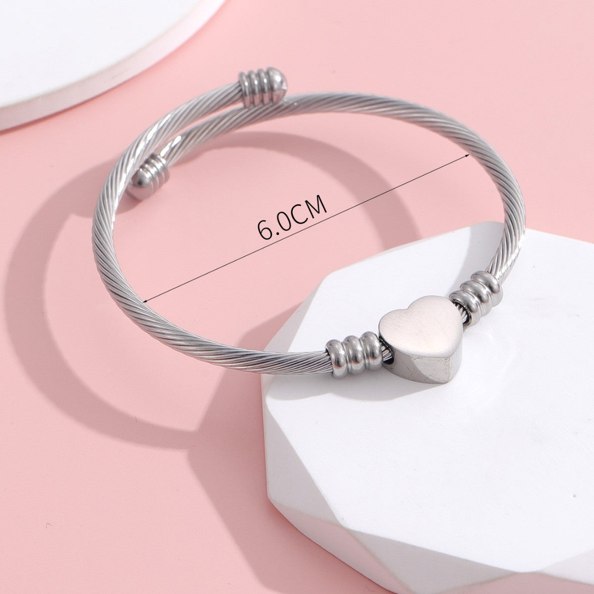 Open titanium steel C-shaped bracelet all-match heart ring