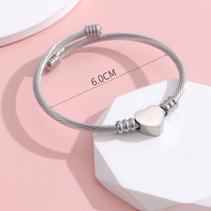 Open titanium steel C-shaped bracelet all-match heart ring
