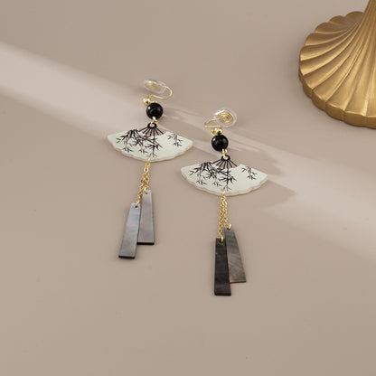 Tassel calligraphy and painting fan earrings