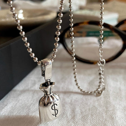 Silver coin bag necklace