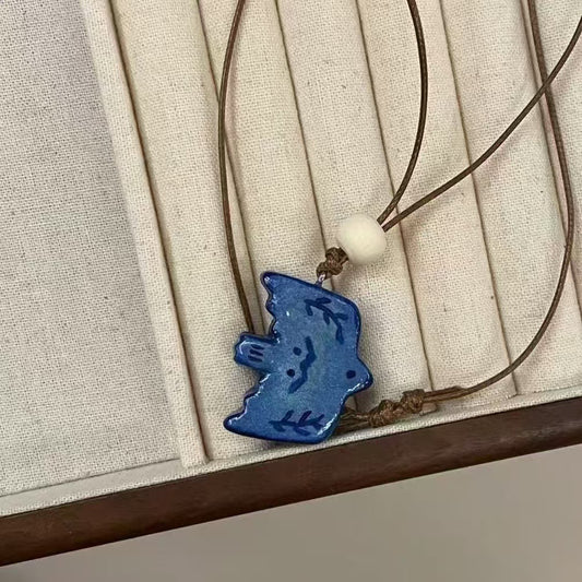 Autumn and Winter Blue Bird Necklace