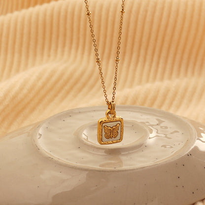 French high-end butterfly shell square pendant necklace
