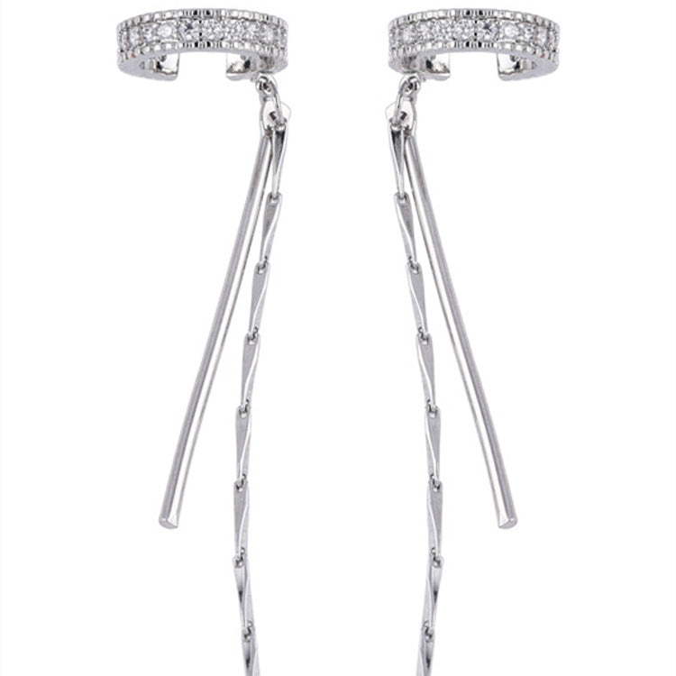 Non-pierced earrings with rhinestones and long tassel earrings