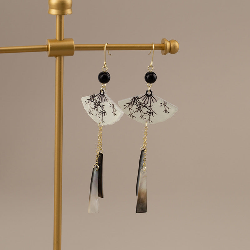 Tassel calligraphy and painting fan earrings