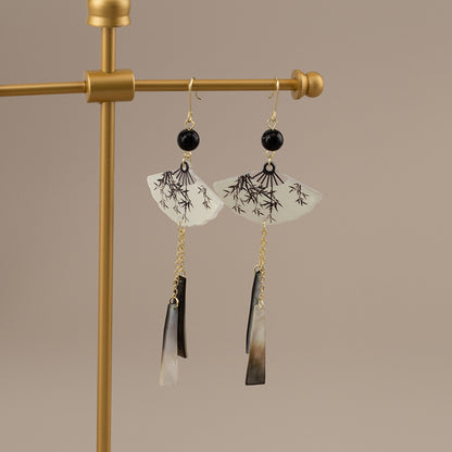 Tassel calligraphy and painting fan earrings