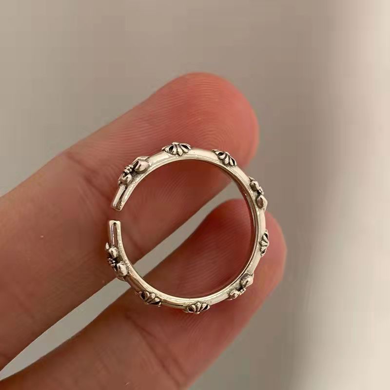 Embossed Chrome Heart Cross Ring