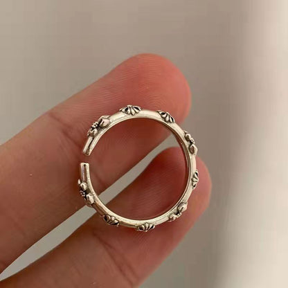 Embossed Chrome Heart Cross Ring
