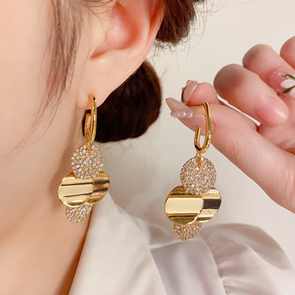 Fashionable Diamond Metal Disc Tassel Earrings