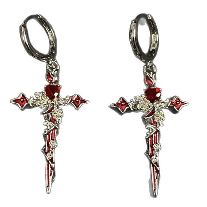 Thorn Cross Earrings Titanium Steel Dark Style Retro Cross Earrings