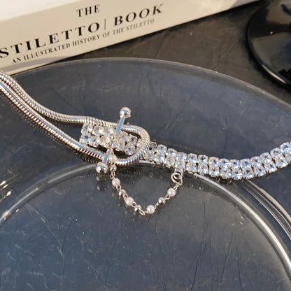 Asymmetric belt buckle double row diamond jewelry