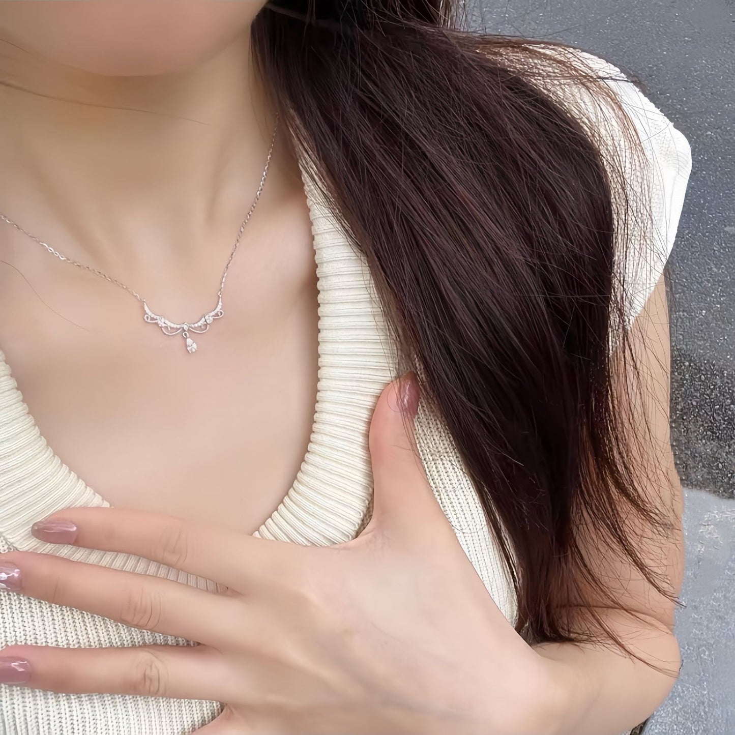 Silver Lace Princess Fantasy Tassel Drop Necklace