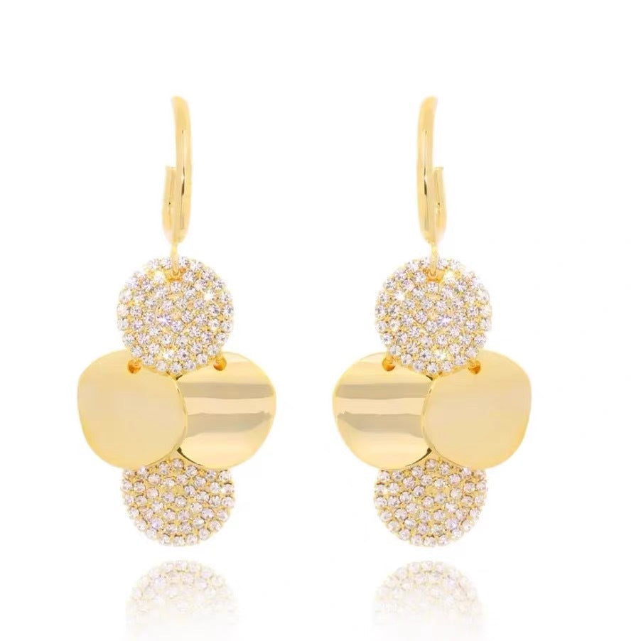 Fashionable Diamond Metal Disc Tassel Earrings