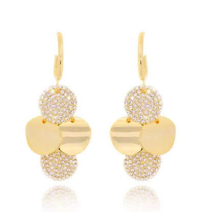 Fashionable Diamond Metal Disc Tassel Earrings