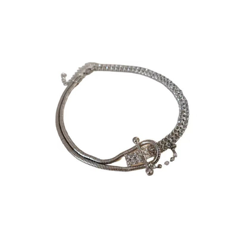 Asymmetric belt buckle double row diamond jewelry