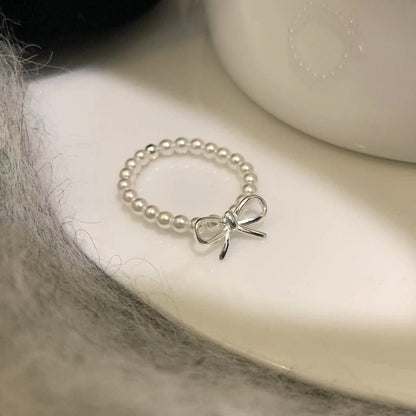Bowknot Pearl Ring Elastic Index Finger Ring