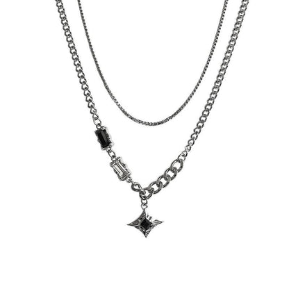Men's trendy sweater necklace with double layer of star