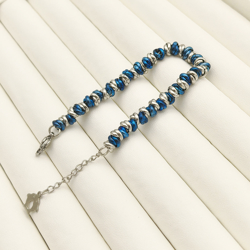 Titanium steel personalized bracelet braided pearl ring