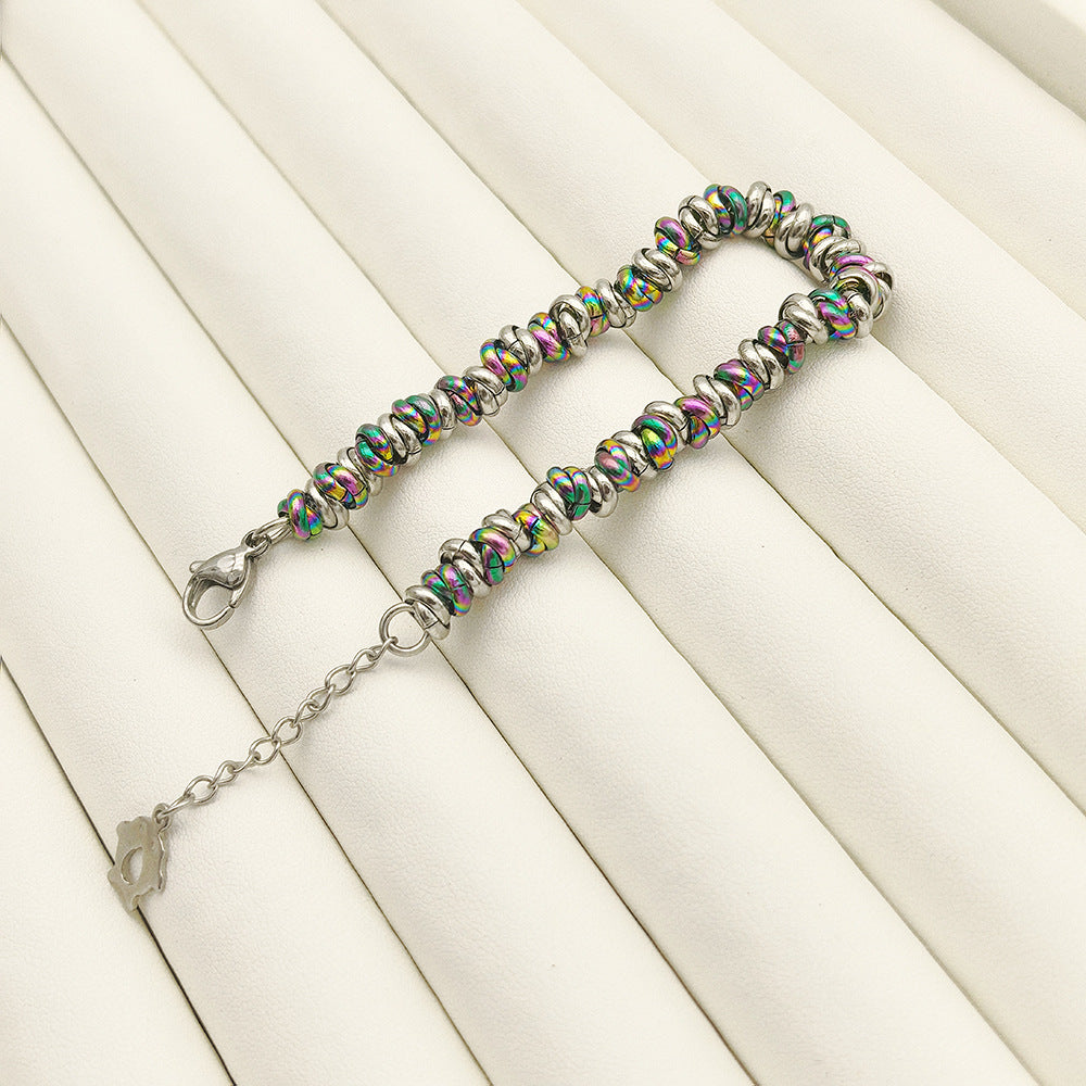 Titanium steel personalized bracelet braided pearl ring
