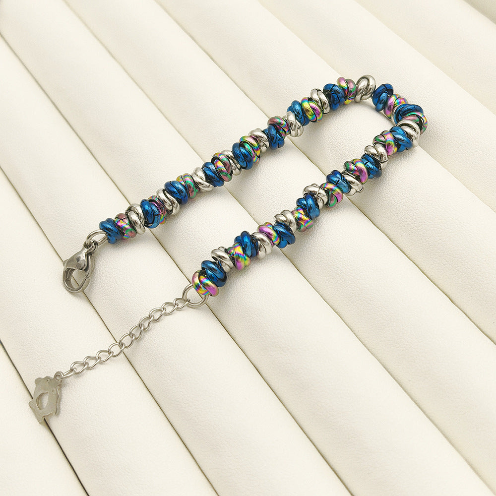 Titanium steel personalized bracelet braided pearl ring